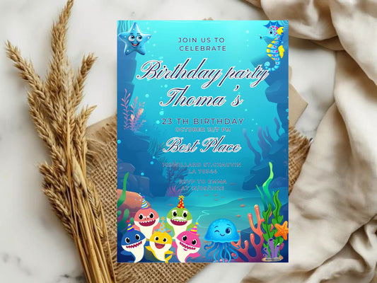 Underwater Theme Birthday Invitation - Ocean Party Kids Birthday Invite