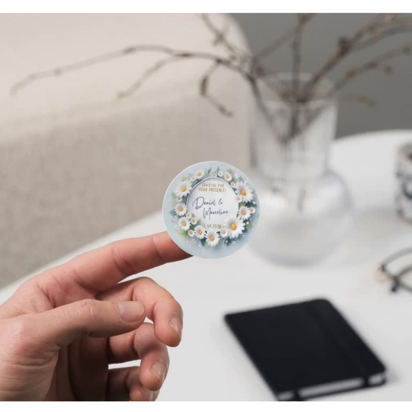 White Floral Wedding Thank You Stickers | Personalized Custom Favor Labels