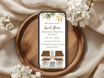 Elegant Floral Housewarming Card – Sophisticated New Home Invitation – Printable Template