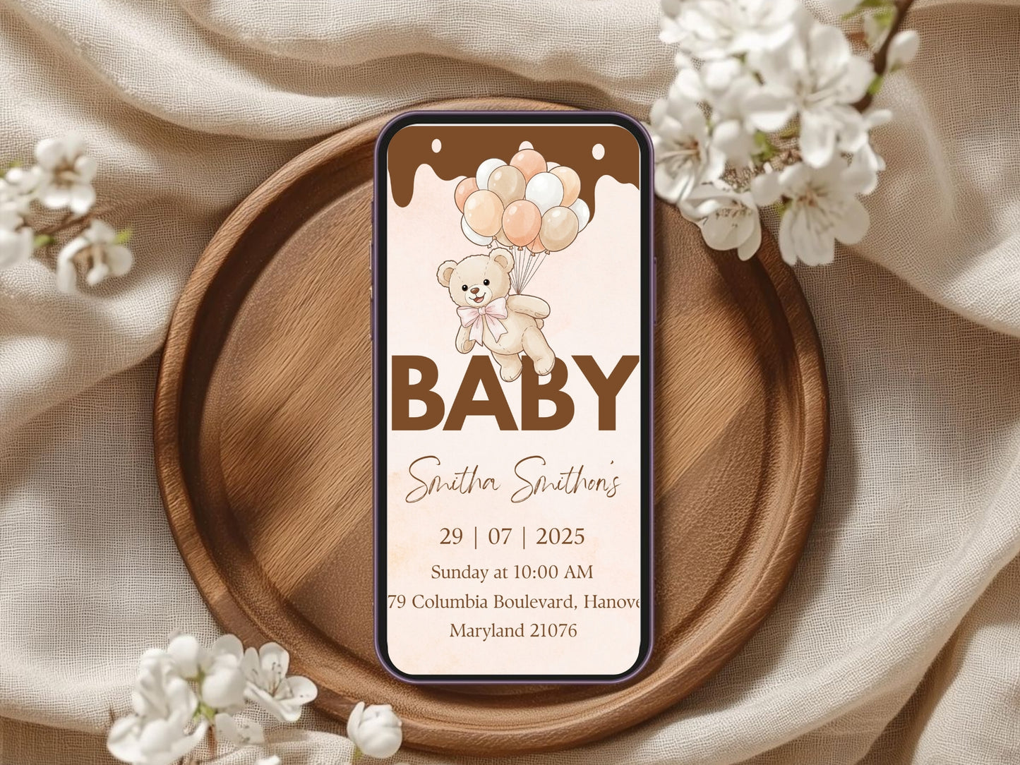 Chocolaty Theme Baby Shower Invitation – Sweet Brown Baby Shower Card – Printable Template