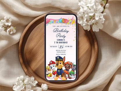 Cute Dog  Theme Birthday Invitation Card - Digital Birthday Invitation