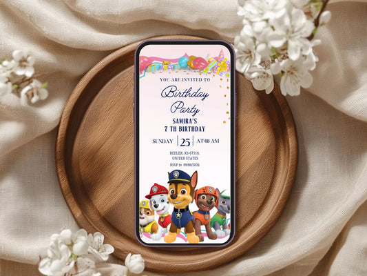 Cute Dog  Theme Birthday Invitation Card - Digital Birthday Invitation