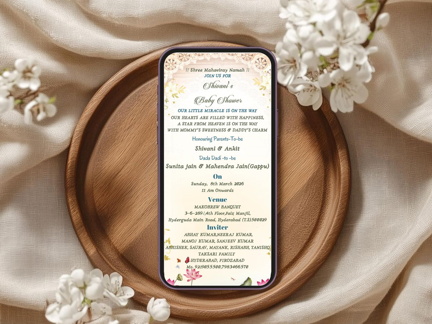 Royal Theme Floral Baby Shower Card Design | Elegant & Luxurious Invite
