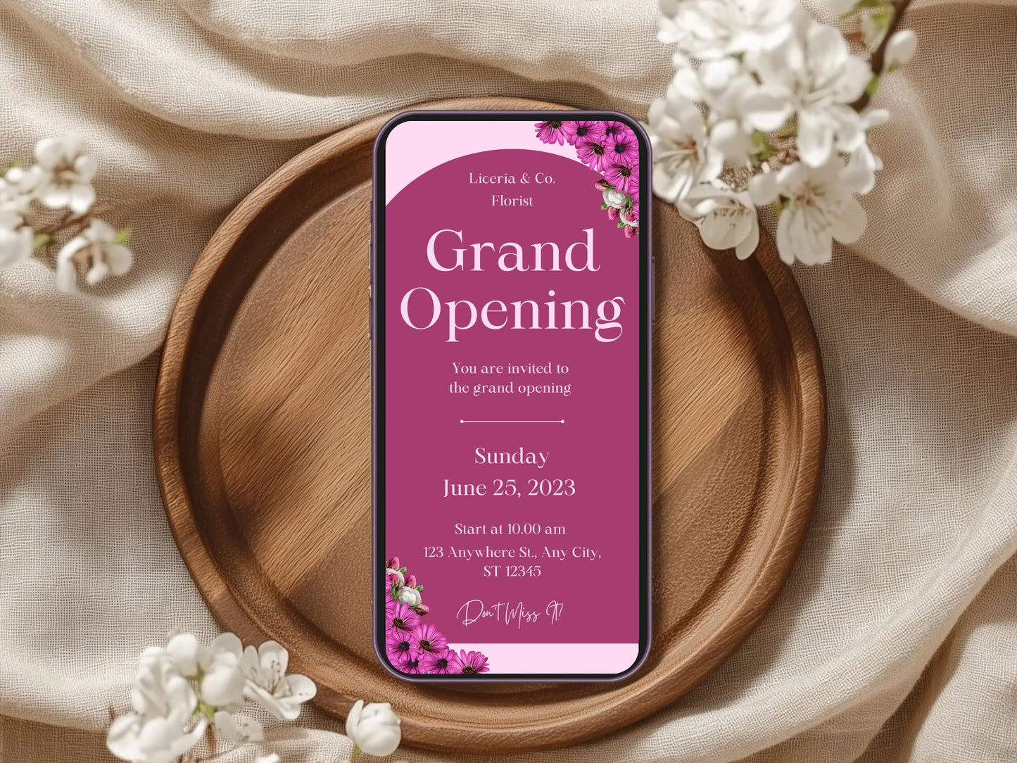 Beautiful Floral Grand Opening Card Template | Elegant Flower Business Launch Invitation | Printable & Editable Design