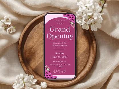 Beautiful Floral Grand Opening Card Template | Elegant Flower Business Launch Invitation | Printable & Editable Design