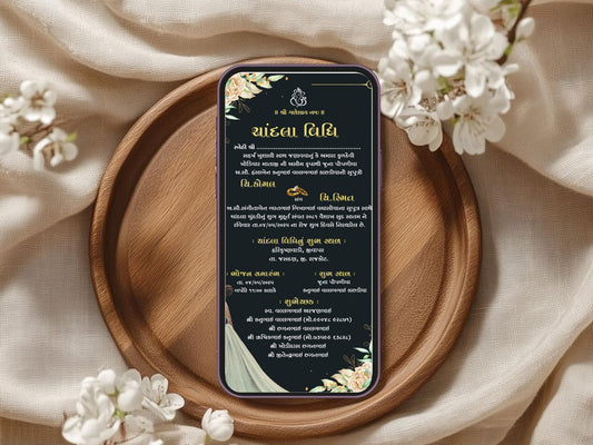 Dark Floral Theme Chandla Vidhi Card Design in English | Elegant & Premium Wedding Invitation