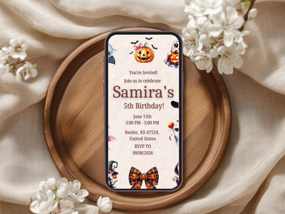 Cute Horror Theme Birthday Invitation Card – Editable Printable Spooky Party Invite – Fun Halloween Birthday Invitation