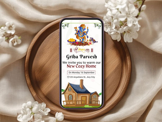 Simple and Elegant Vastu Pujan Card – Minimal Invitation Design