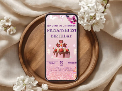 butterflies and flowers Birthday Invitation Card – E-Invite PDF & Premium Printed Card (6×9 Inch, 300 GSM) by DigiArt Invitation