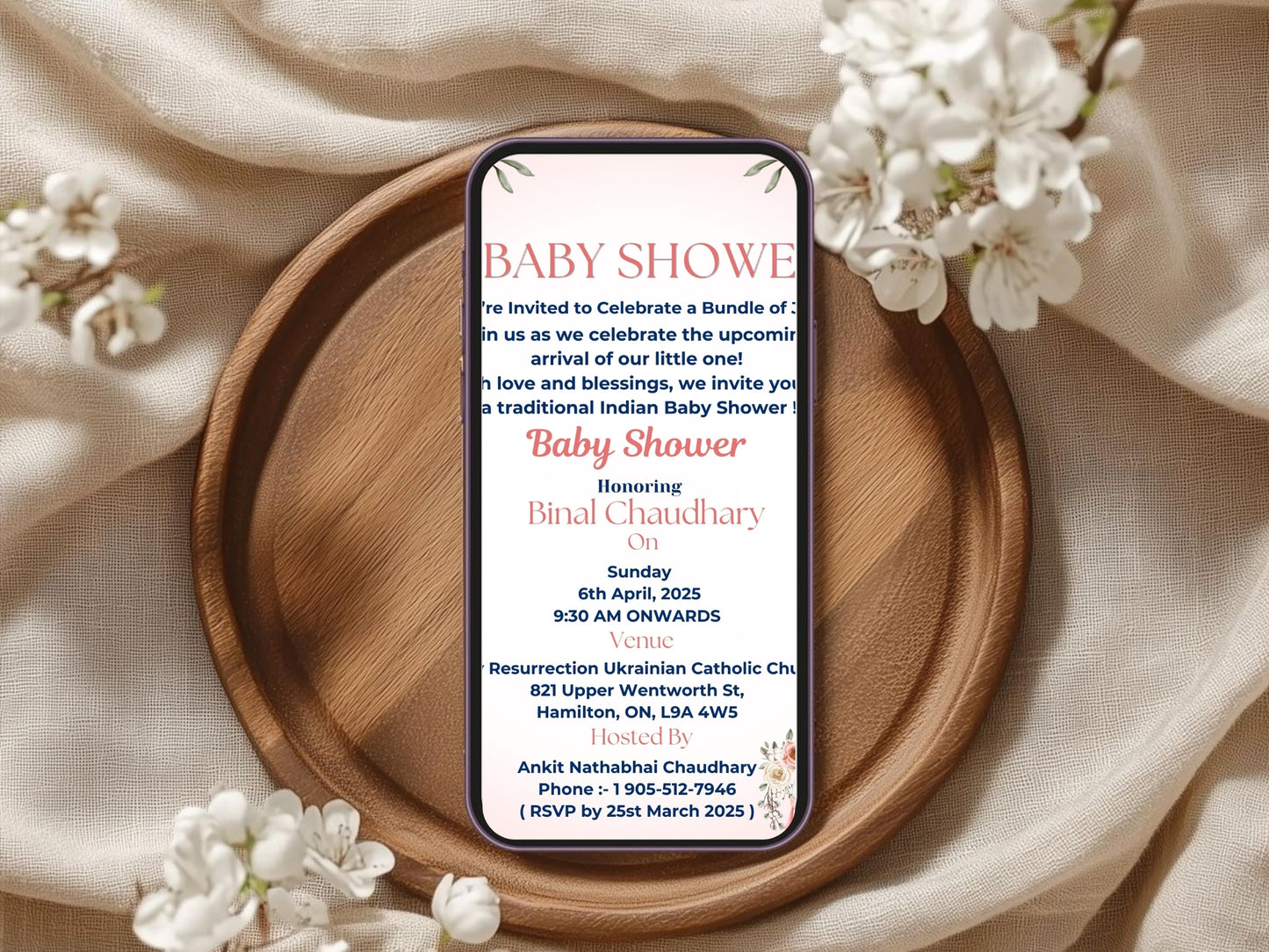 Simple Floral Baby Shower Invitation – Minimal Elegant Baby Shower Card – Printable Template