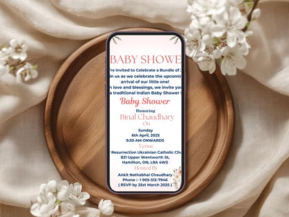 Simple Floral Baby Shower Invitation – Minimal Elegant Baby Shower Card – Printable Template