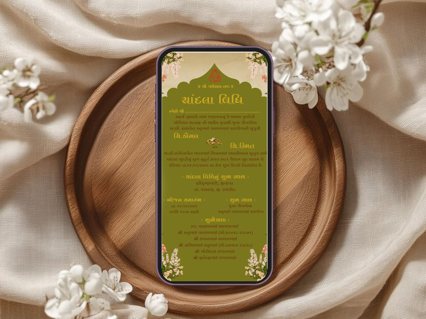 Royal & Floral Theme Chandla Vidhi Card Design in English | Elegant Traditional Wedding Invitation