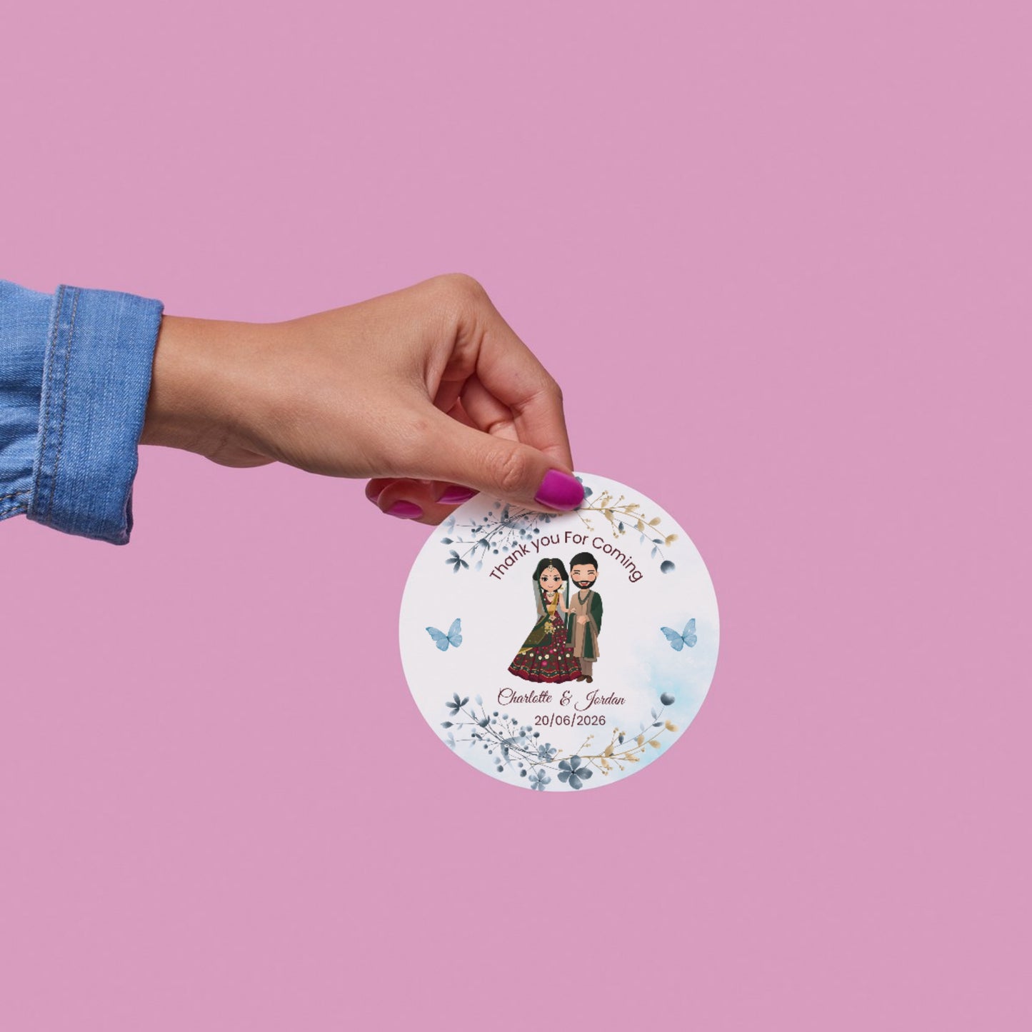 Blue Floral Wedding Thank You Stickers – Custom Name & Date Labels