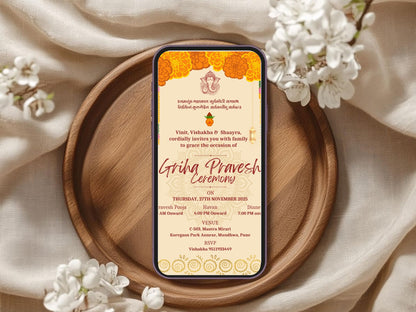 Simple Elegant Vastu Pujan Card – Minimal Invitation Design
