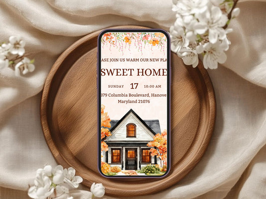Floral Housewarming Card – Elegant New Home Invitation – Printable Template