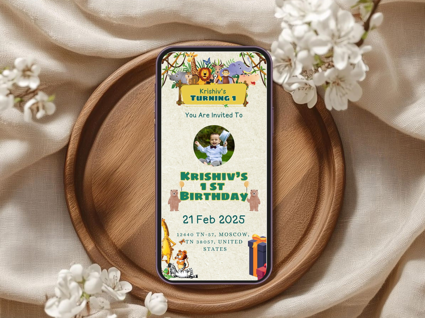 Jungle Theme Birthday Invitation Card - Wild Safari Kids Birthday Party Invite