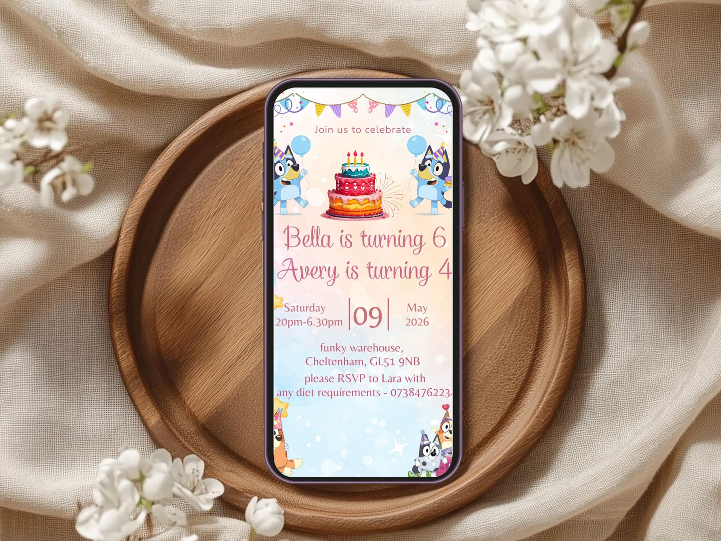 Simple Elegant Cartoon Theme Birthday Invitation | Kids Digital Party Invite