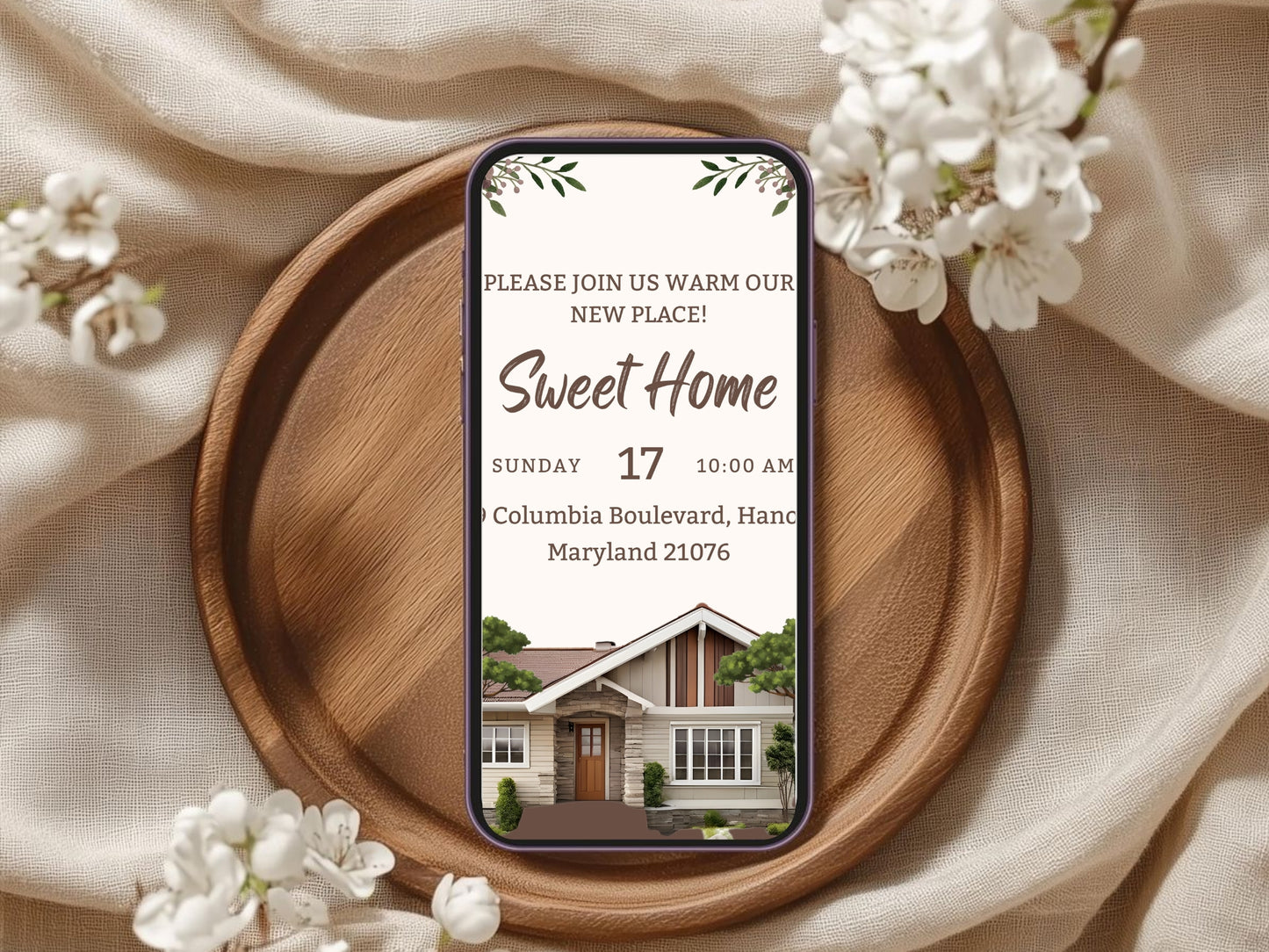 Floral Elegant Housewarming Card – Sophisticated New Home Invitation – Printable Template