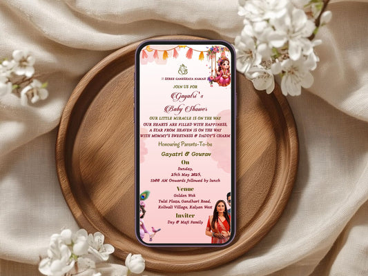 Little Krishna Theme Baby Shower Card | Cute & Traditional Invitation