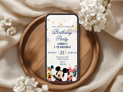Mickey Mouse Birthday Invitation Card - Kids Cartoon Theme Party Invitation