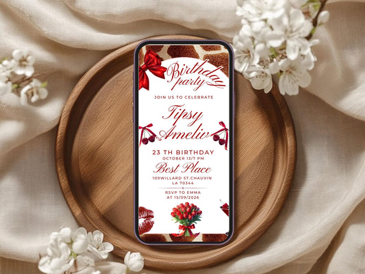 Red Theme Birthday Invitation Card – Bold & Elegant Party Invite