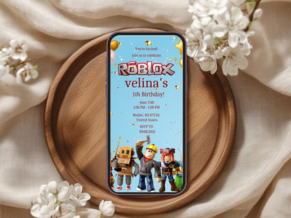 Cartoon Robot Theme Birthday Invitation Card – Fun & Futuristic Party Invite