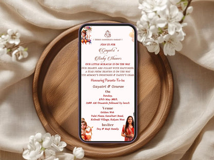 Cute Krishna Baby Shower Invitation – Adorable Lord Krishna Themed Baby Card – Printable Template