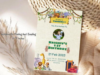Simple Jungle Theme Birthday Invitation Card Design for Kids