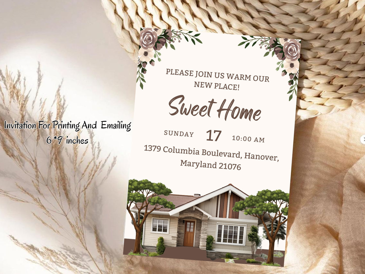 Floral Elegant Housewarming Card – Sophisticated New Home Invitation – Printable Template