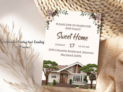Floral Elegant Housewarming Card – Sophisticated New Home Invitation – Printable Template