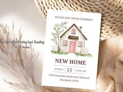 Simple Elegant Housewarming Card – Minimal New Home Invitation – Printable Template