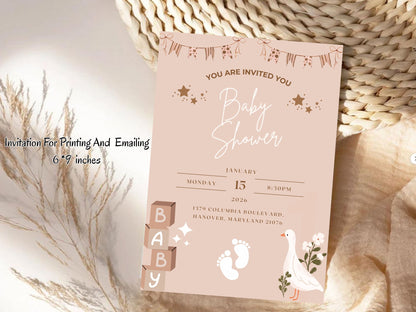Simple & Elegant Baby Shower Invitation Template | Minimal Modern Editable Invite | Instant Download Printable Card