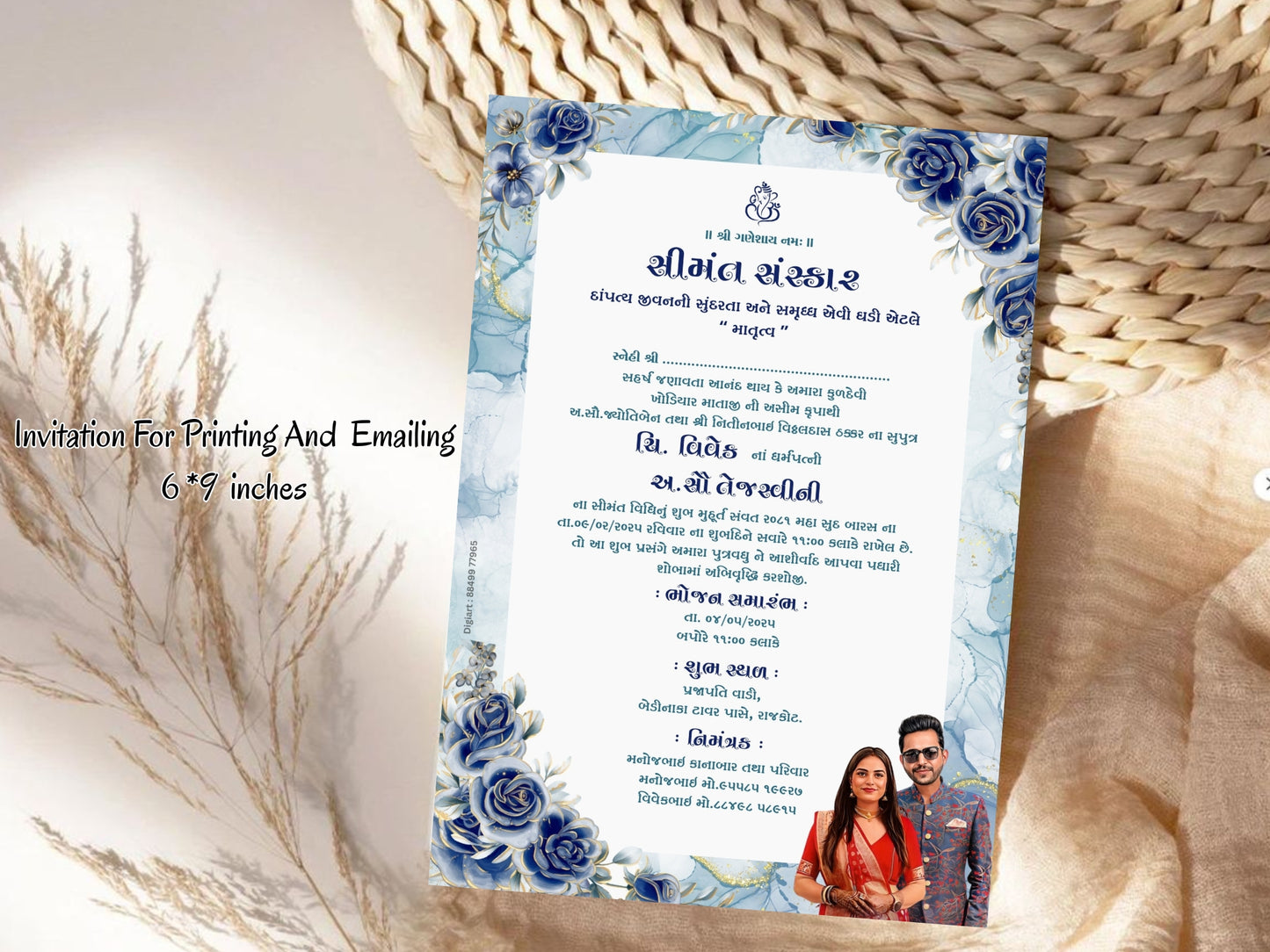 Cold Floral Baby Shower Invitation Card | Blue & Lavender Flower Baby Shower Invite | Editable Printable Digital Download