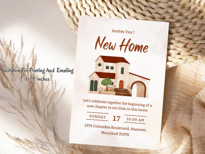 Red Theme Housewarming Card – Bold Elegant New Home Invitation – Printable Template