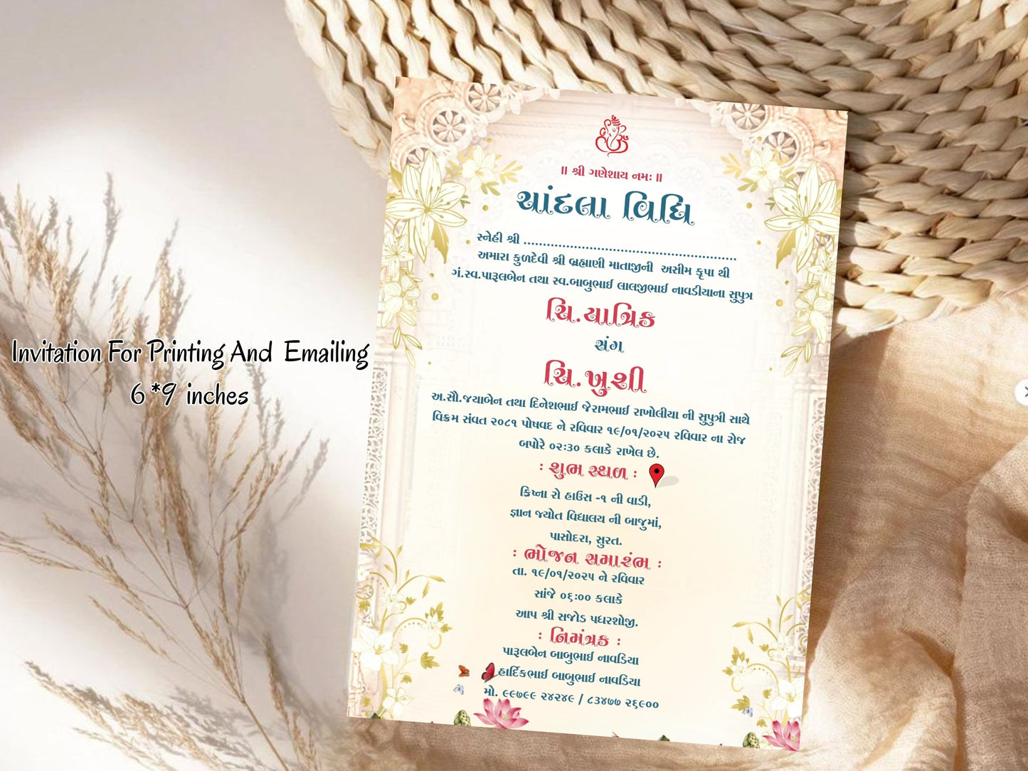 Royal Floral Chandla Vidhi Invitation Card – Elegant Luxury Invite