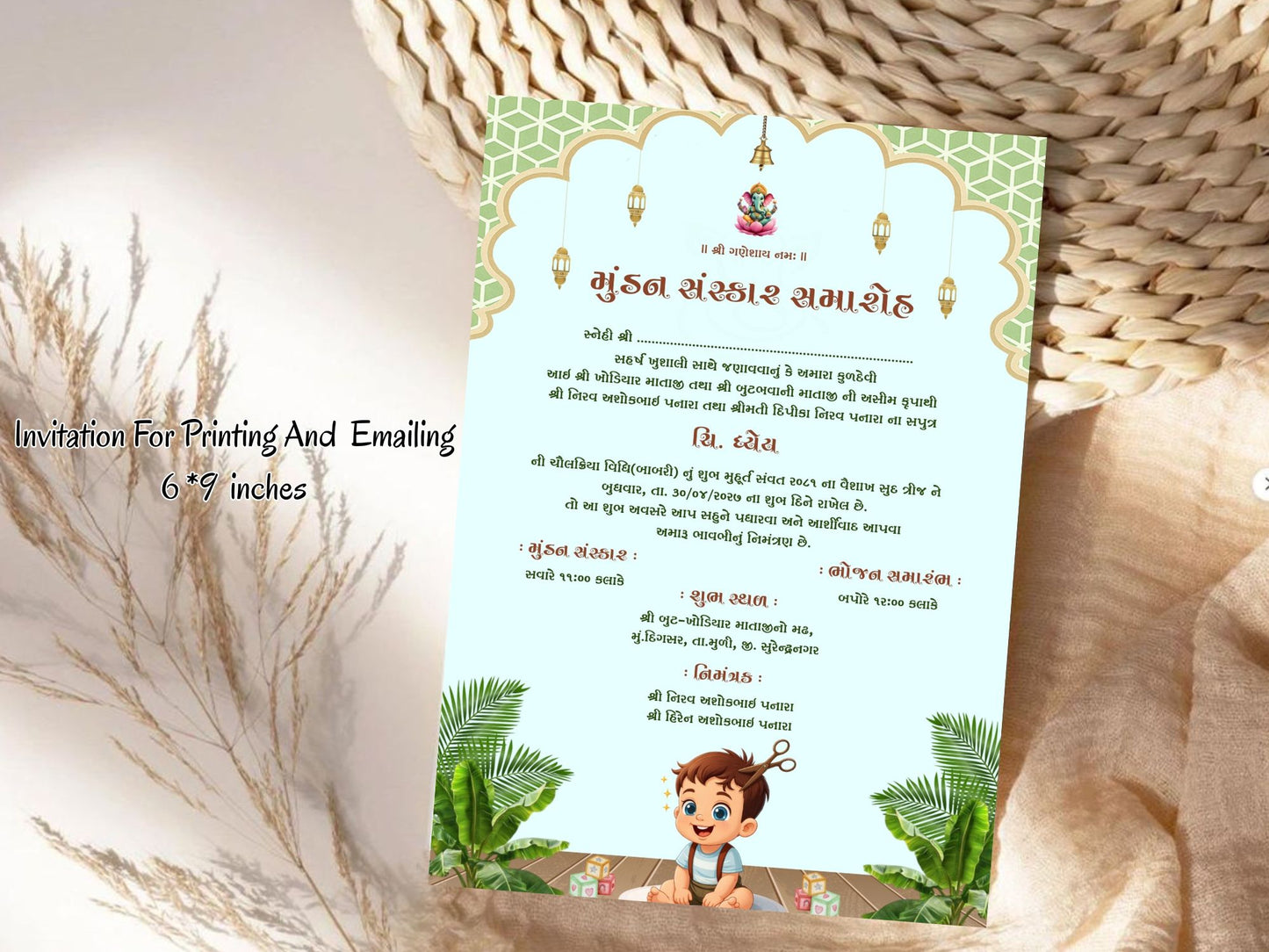 Elegant Theme Mundan Sanskar Invitation Card | Hindu Baby Ceremony Digital Invite