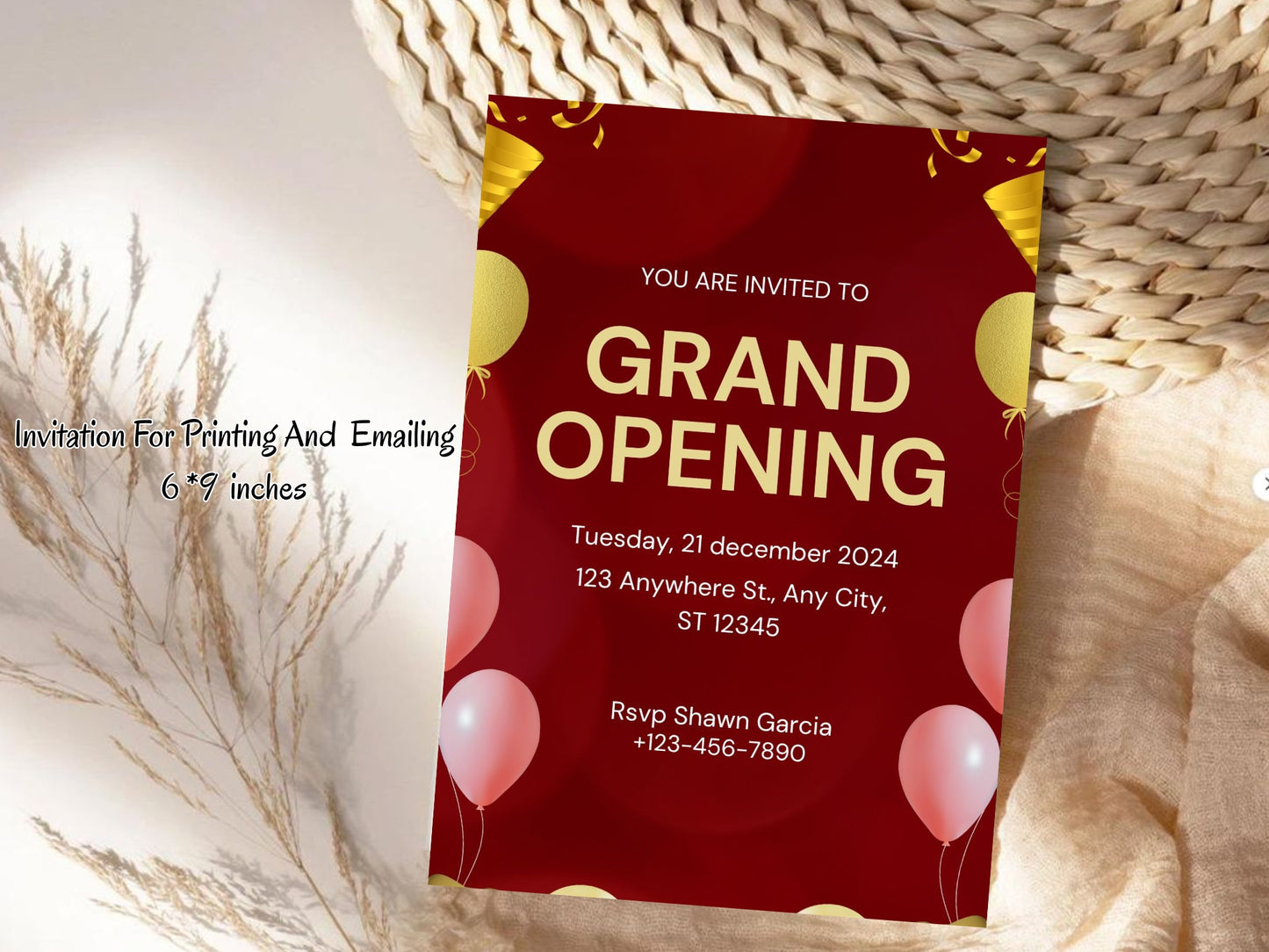 Minimal Elegant Theme Grand Opening Card Design Template | Modern Business Launch Invitation | Printable & Editable Card