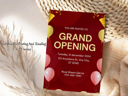 Minimal Elegant Theme Grand Opening Card Design Template | Modern Business Launch Invitation | Printable & Editable Card