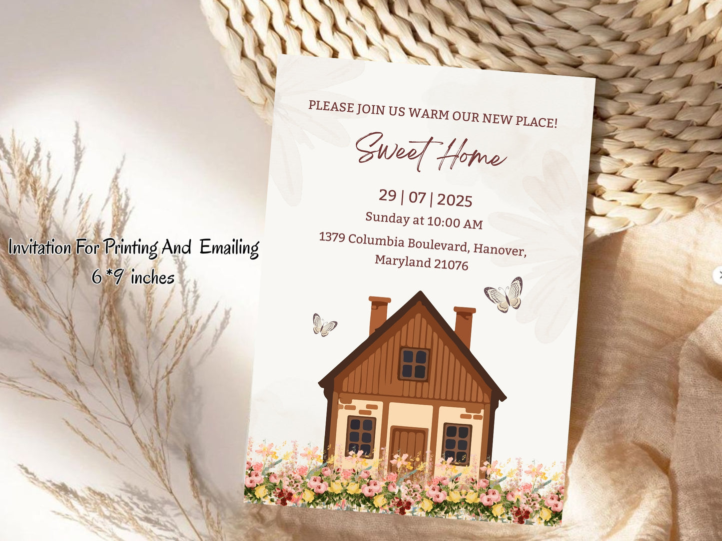 Watercolor Housewarming Card – Elegant New Home Greeting Card – Printable Template