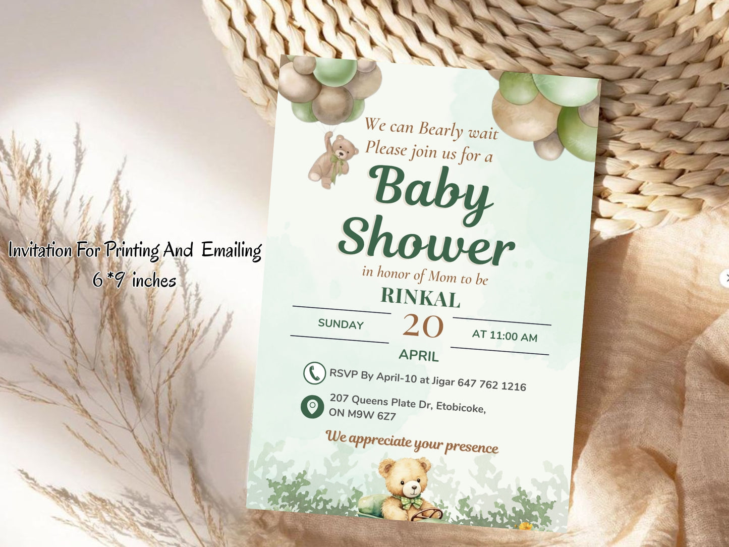 Cute Simple Teddy Bear Theme Baby Shower Card Design | Adorable Invitation