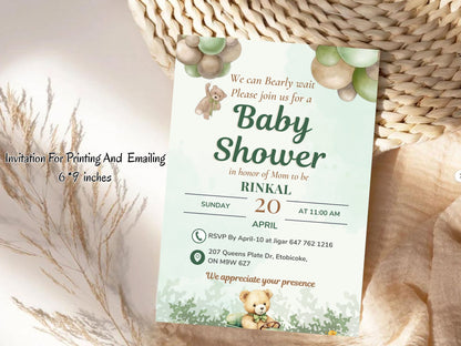 Cute Simple Teddy Bear Theme Baby Shower Card Design | Adorable Invitation