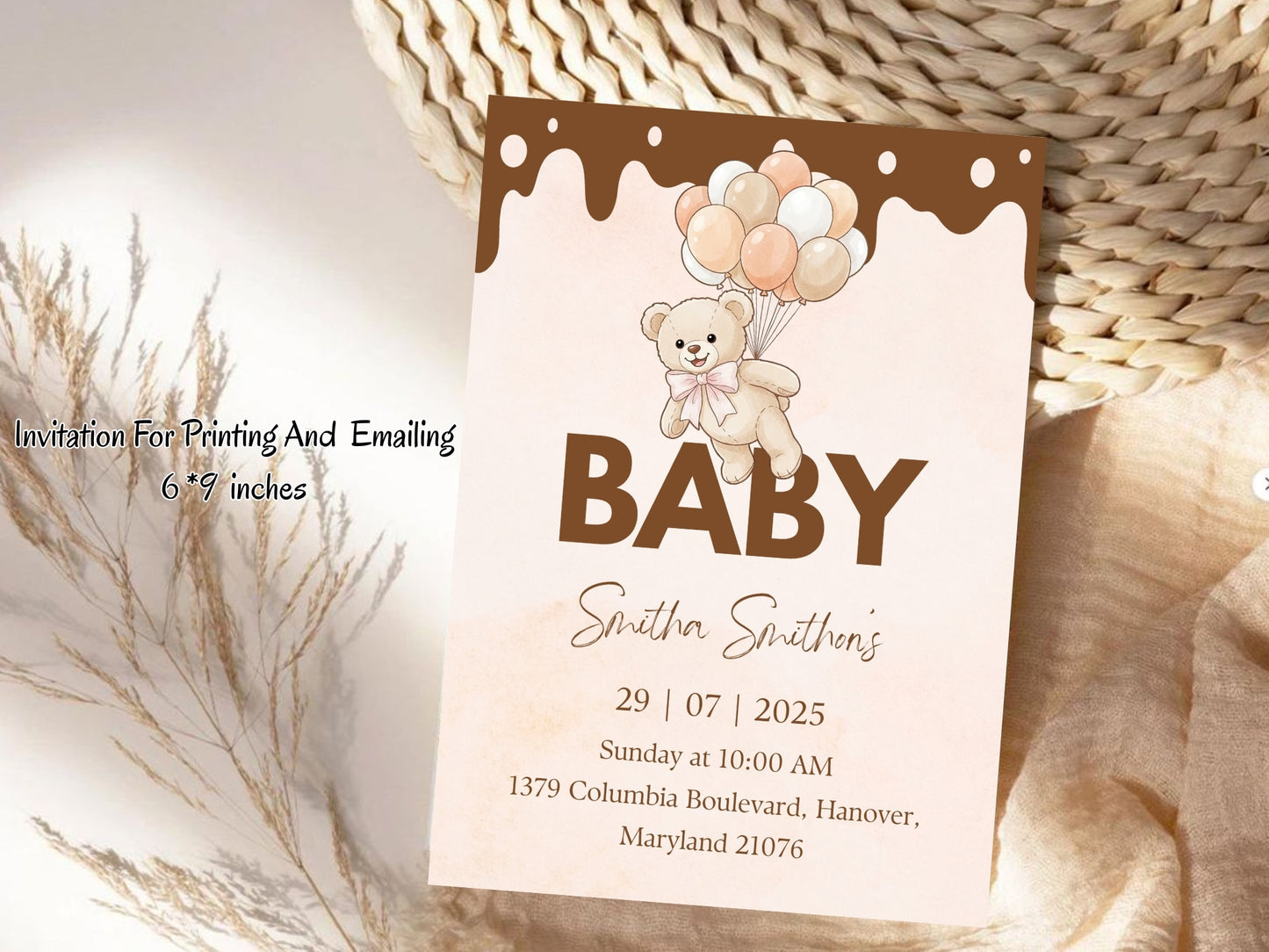 Chocolaty Theme Baby Shower Invitation – Sweet Brown Baby Shower Card – Printable Template