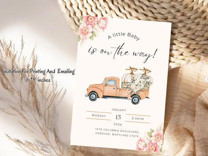 Floral Elegant Baby Shower Invitation Template | Editable Luxury Floral Invite | Instant Download Printable Card