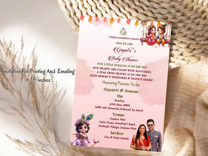 Little Krishna Theme Baby Shower Card | Cute & Traditional Invitation