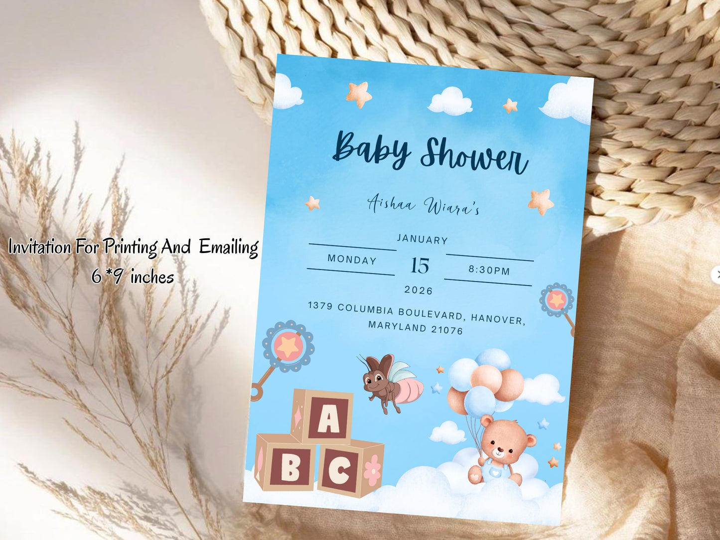 Cold Cloud Baby Shower Card – Minimalist Blue & Gray Baby Greeting Card