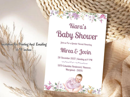 Baby Theme Baby Shower Invitation – Cute Elegant Baby Shower Card – Printable Template
