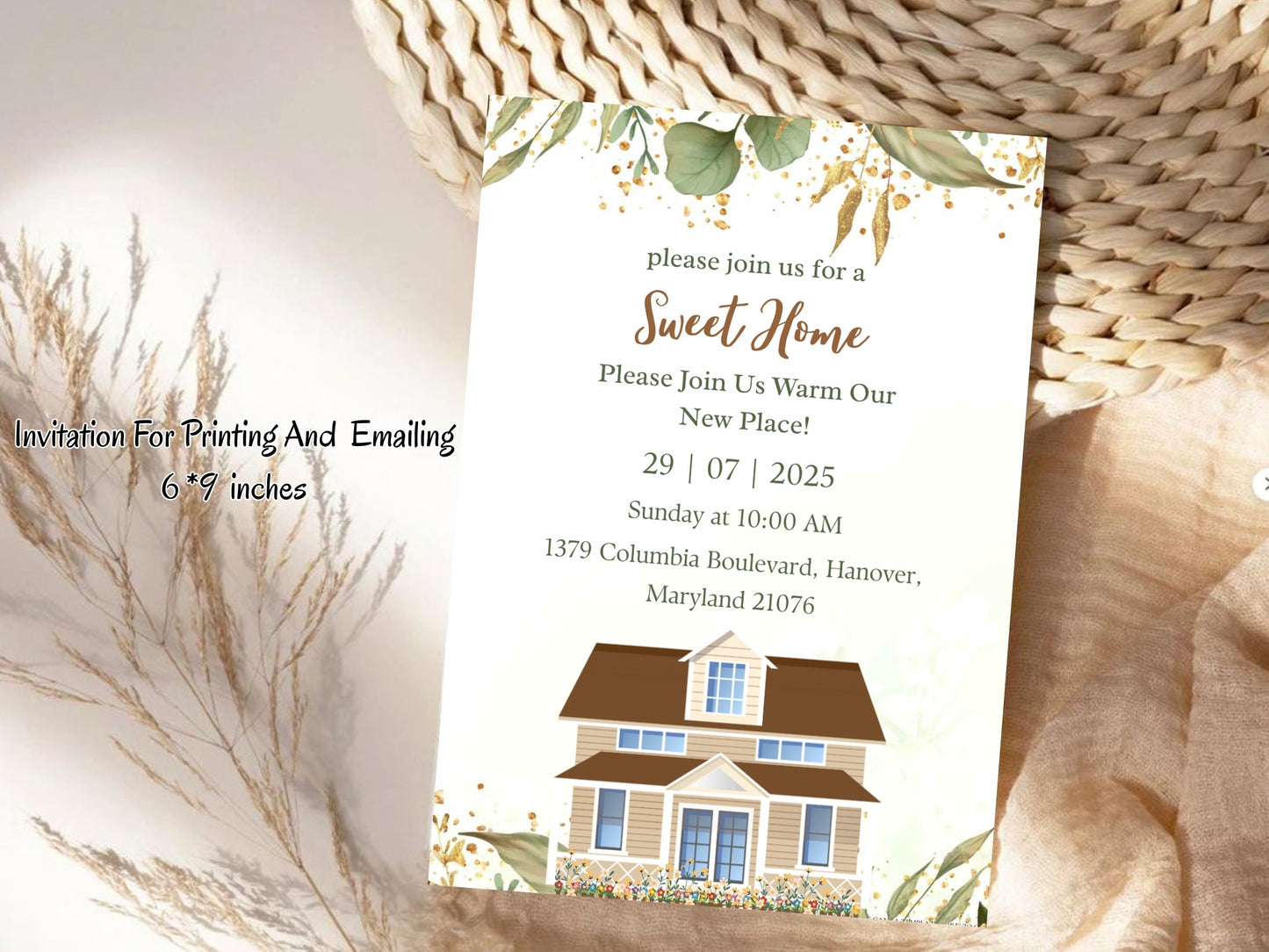 Elegant Floral Housewarming Card – Sophisticated New Home Invitation – Printable Template