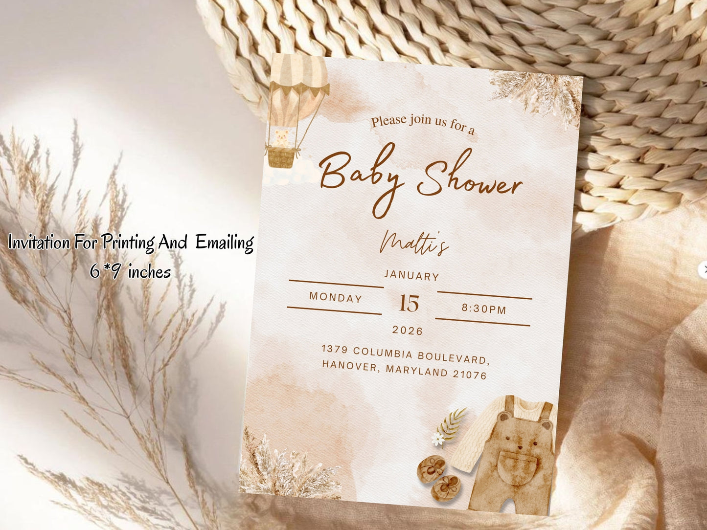 Simple Elegant Baby Shower Card Template – Minimal Neutral Baby Shower Invitation – Printable Digital Download