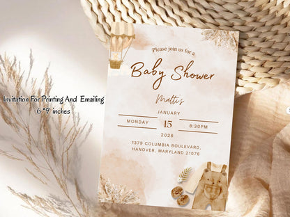 Simple Elegant Baby Shower Card Template – Minimal Neutral Baby Shower Invitation – Printable Digital Download