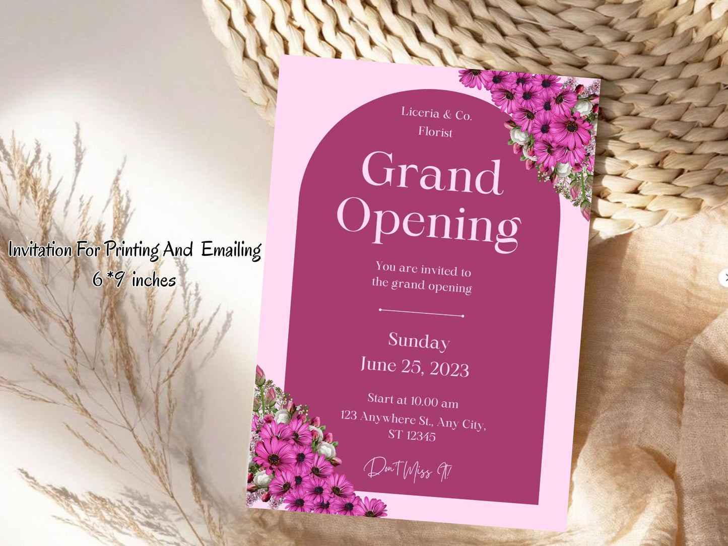 Beautiful Floral Grand Opening Card Template | Elegant Flower Business Launch Invitation | Printable & Editable Design